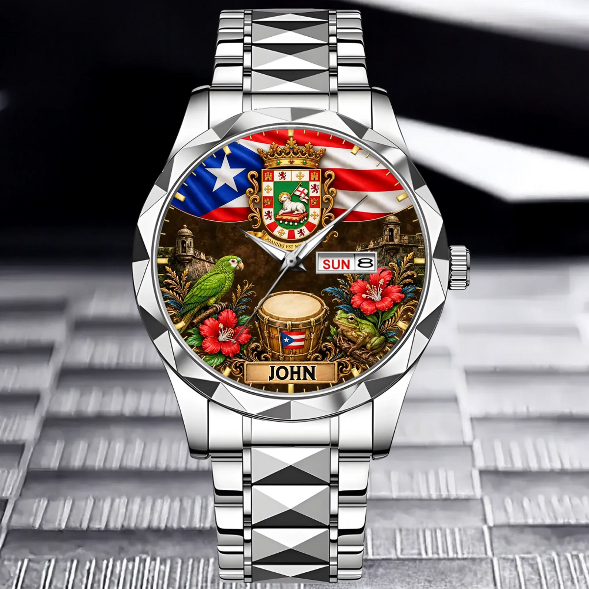 Puerto Rican Pride Watch - Personalized Name & Coat Of Arms Watch - Gift For Proud Puerto Ricans