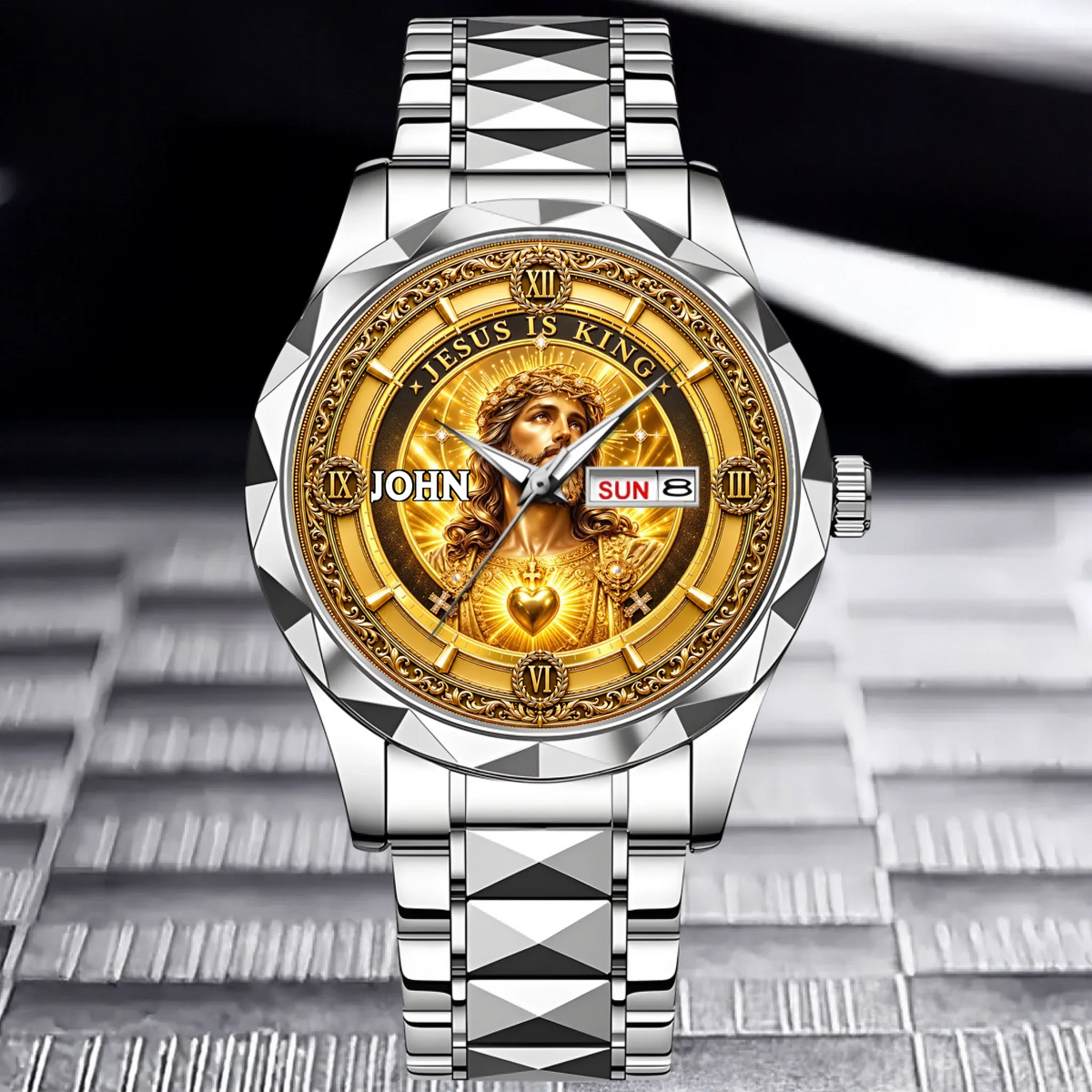 Personalized Jesus Is King Watch - Custom Name Sacred Heart Christian Watch - Gift For Christians