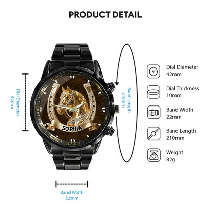 Lucky Horseshoe Customized Horse Watch - Personalized Name - Gift For Horse Lovers