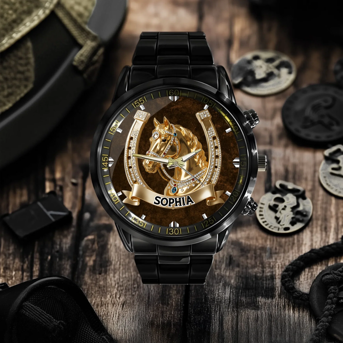 Lucky Horseshoe Customized Horse Watch - Personalized Name - Gift For Horse Lovers