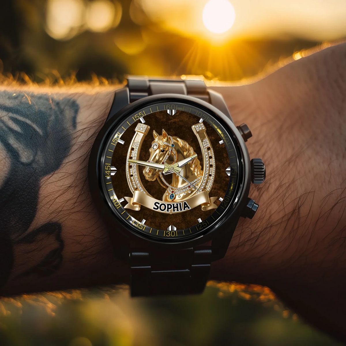 Lucky Horseshoe Customized Horse Watch - Personalized Name - Gift For Horse Lovers
