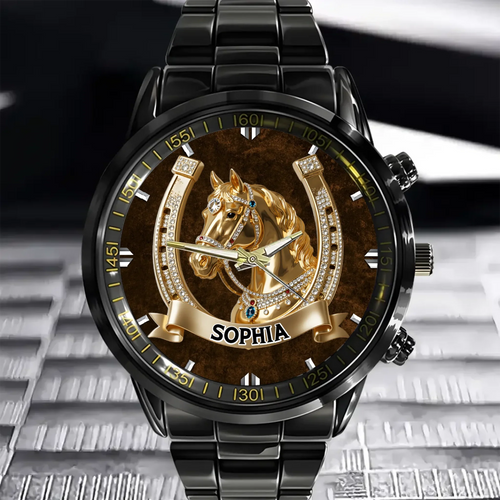 Lucky Horseshoe Customized Horse Watch - Personalized Name - Gift For Horse Lovers