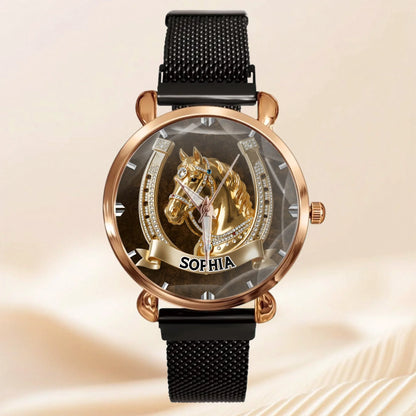 Lucky Horseshoe Customized Horse Watch - Personalized Name - Gift For Horse Lovers