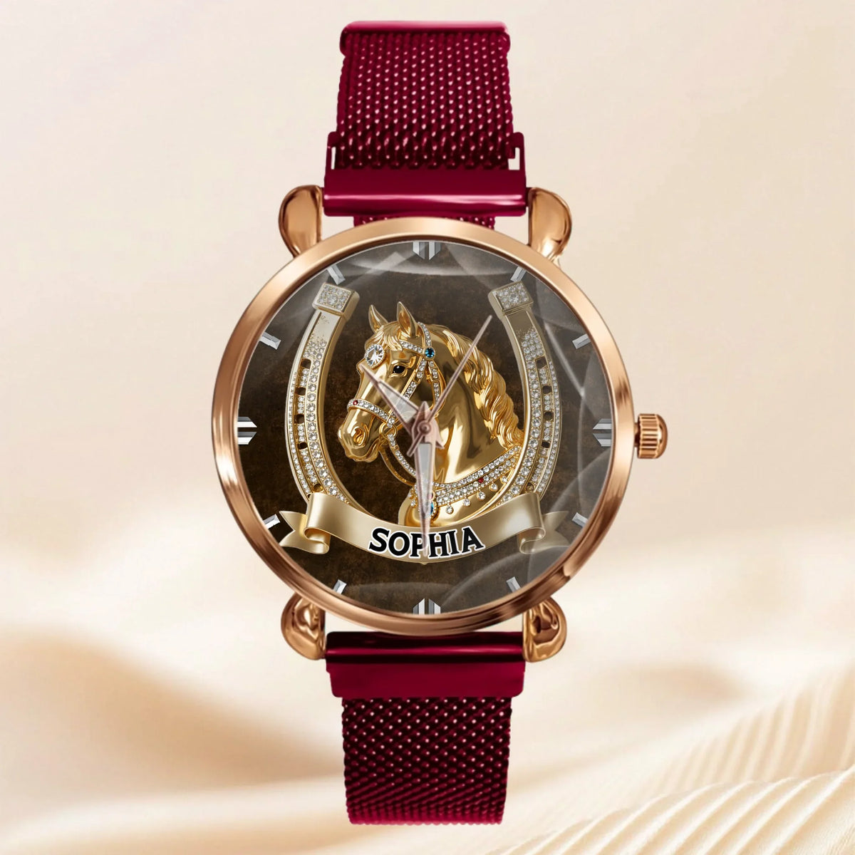 Lucky Horseshoe Customized Horse Watch - Personalized Name - Gift For Horse Lovers