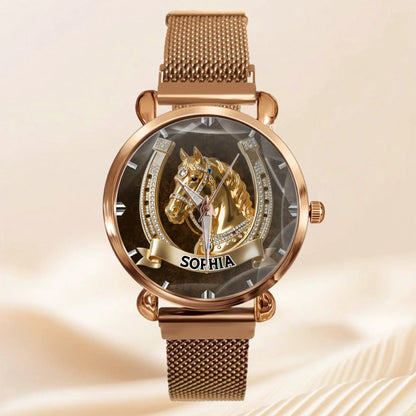 Lucky Horseshoe Customized Horse Watch - Personalized Name - Gift For Horse Lovers
