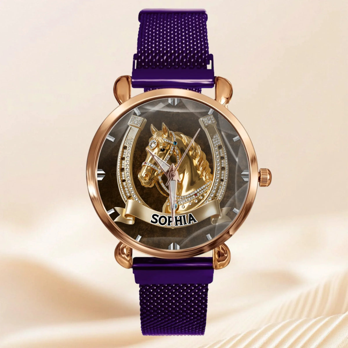 Lucky Horseshoe Customized Horse Watch - Personalized Name - Gift For Horse Lovers