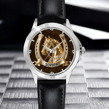 Lucky Horseshoe Customized Horse Watch - Personalized Name - Gift For Horse Lovers