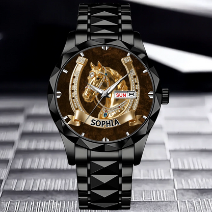 Lucky Horseshoe Customized Horse Watch - Personalized Name - Gift For Horse Lovers