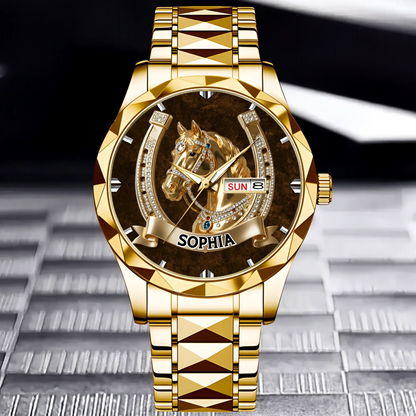 Lucky Horseshoe Customized Horse Watch - Personalized Name - Gift For Horse Lovers