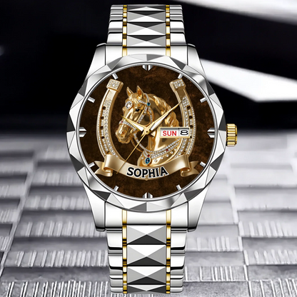 Lucky Horseshoe Customized Horse Watch - Personalized Name - Gift For Horse Lovers