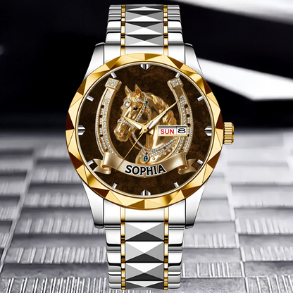 Lucky Horseshoe Customized Horse Watch - Personalized Name - Gift For Horse Lovers