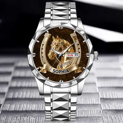 Lucky Horseshoe Customized Horse Watch - Personalized Name - Gift For Horse Lovers