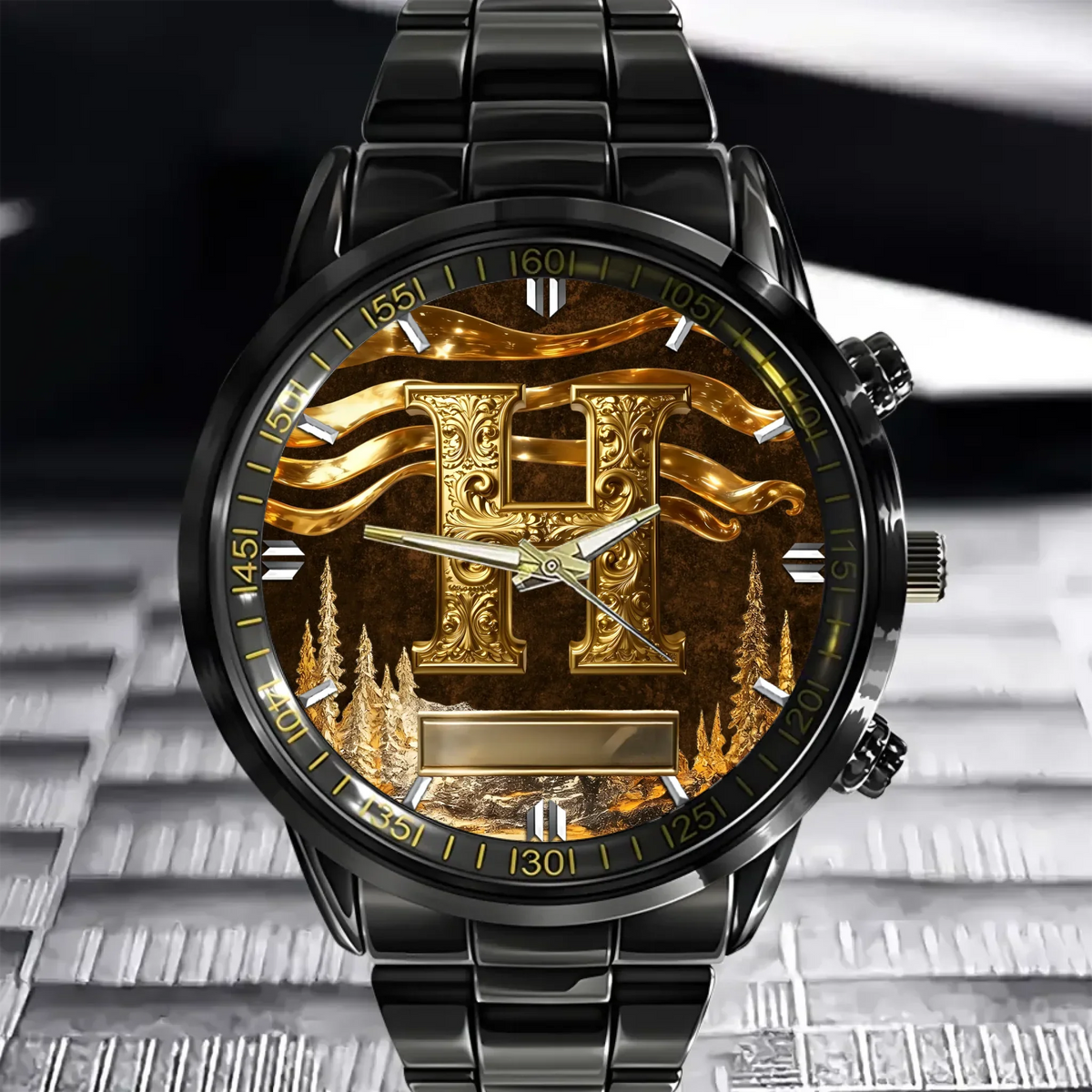 Customized Metal-look Dial Pattern Watch - Personalized Name and Initial - Memento Gift,Gift for Him/Her