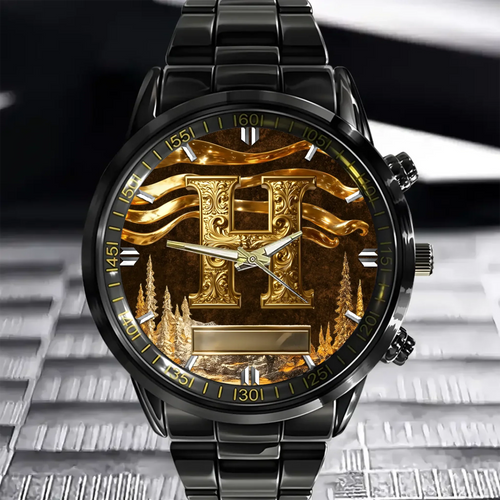 Customized Metal-look Dial Pattern Watch - Personalized Name and Initial - Memento Gift,Gift for Him/Her
