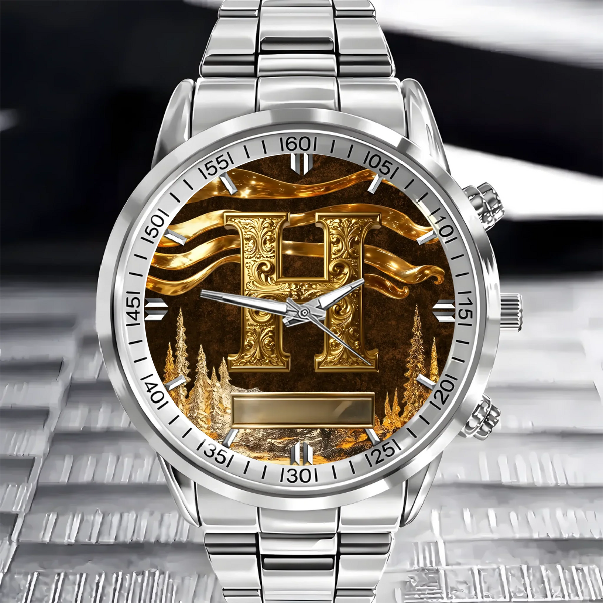 Customized Metal-look Dial Pattern Watch - Personalized Name and Initial - Memento Gift,Gift for Him/Her