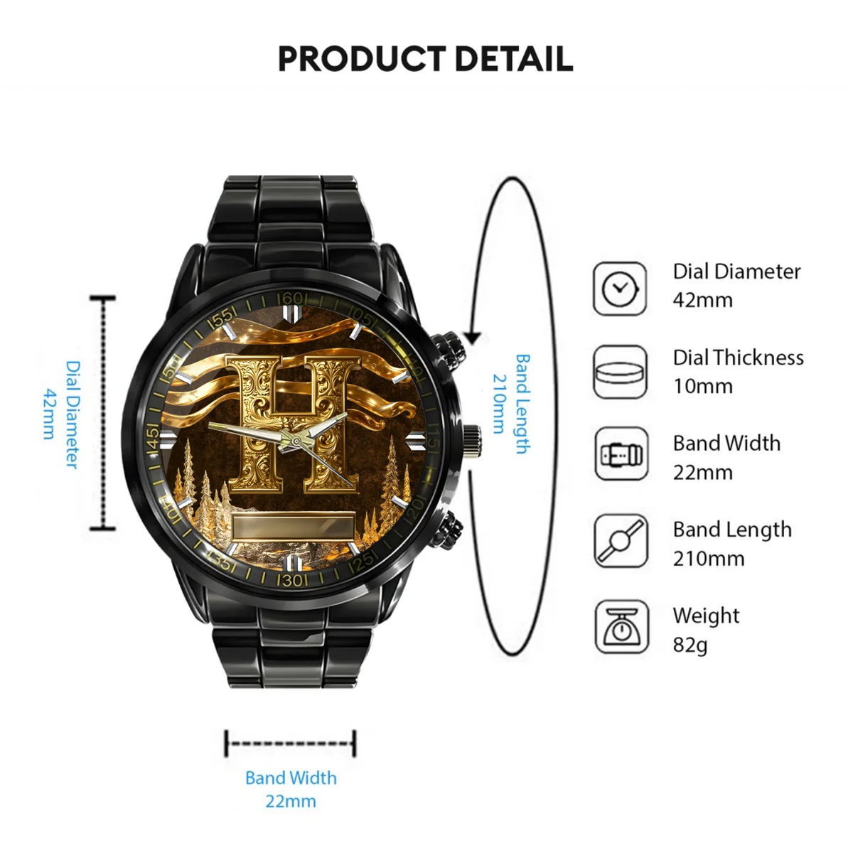Customized Metal-look Dial Pattern Watch - Personalized Name and Initial - Memento Gift,Gift for Him/Her