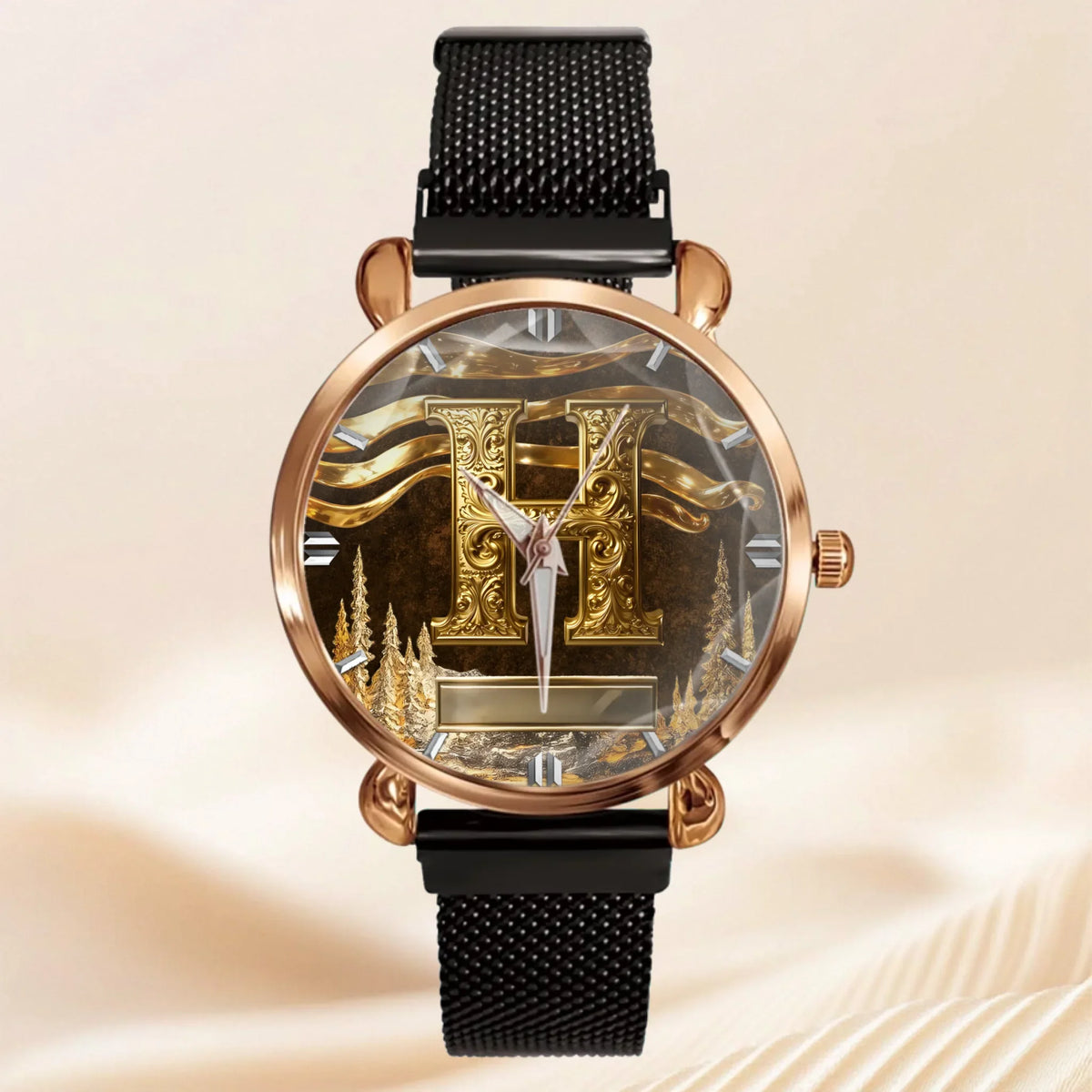 Customized Metal-look Dial Pattern Watch - Personalized Name and Initial - Memento Gift,Gift for Him/Her
