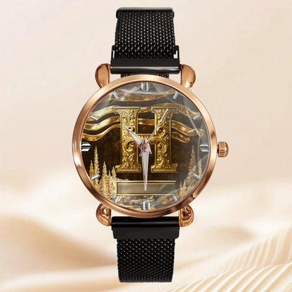 Customized Metal-look Dial Pattern Watch - Personalized Name and Initial - Memento Gift,Gift for Him/Her