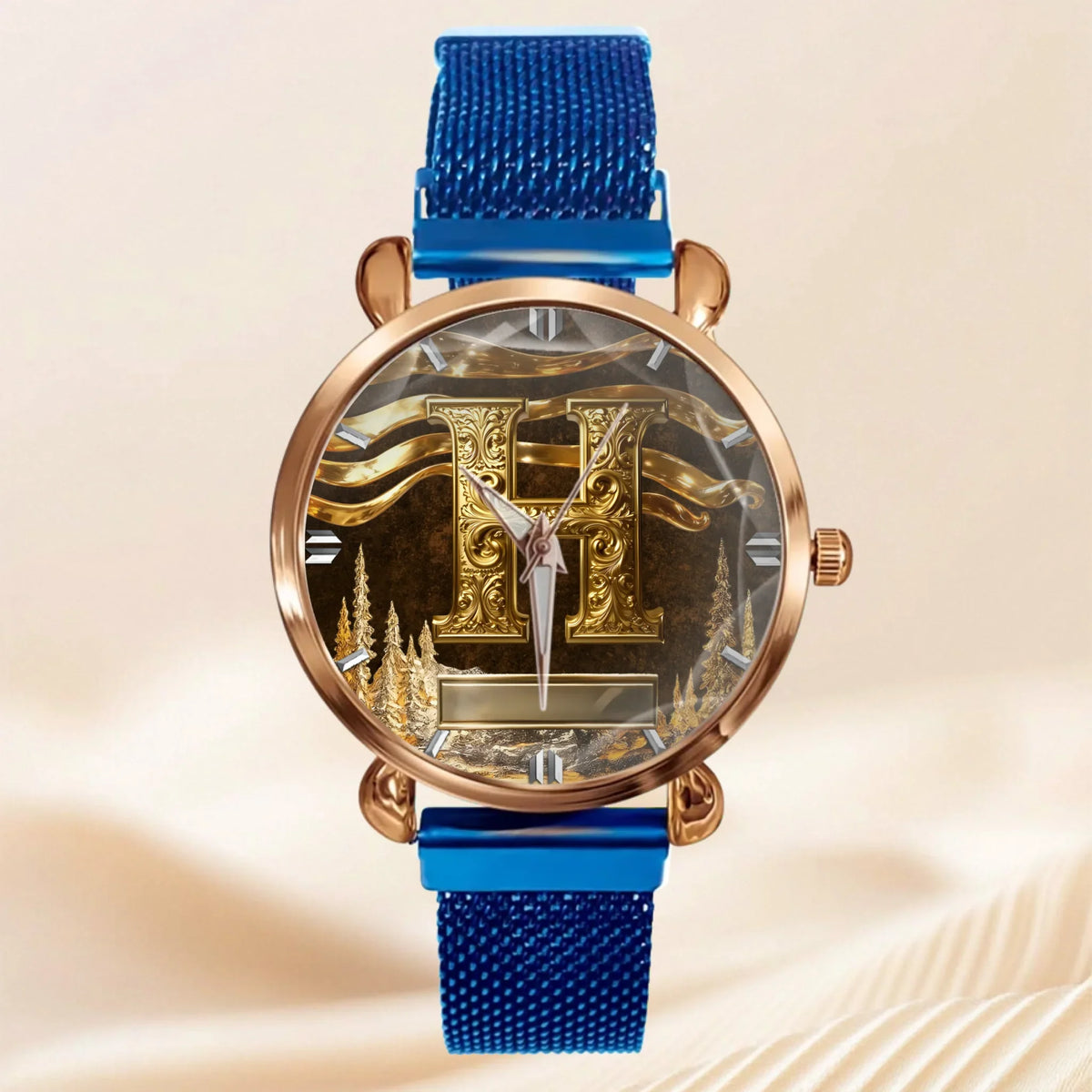 Customized Metal-look Dial Pattern Watch - Personalized Name and Initial - Memento Gift,Gift for Him/Her