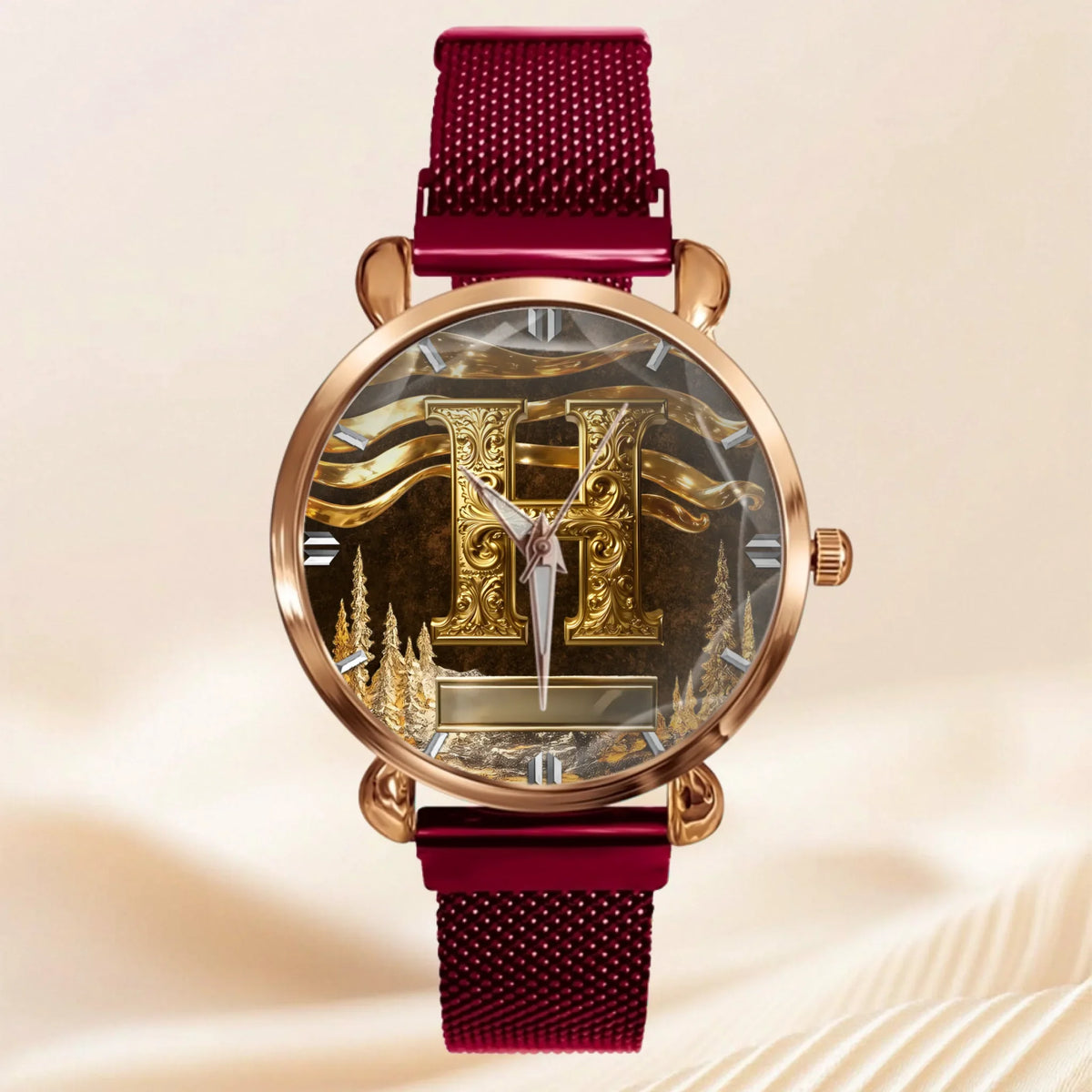 Customized Metal-look Dial Pattern Watch - Personalized Name and Initial - Memento Gift,Gift for Him/Her