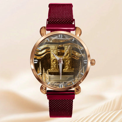 Customized Metal-look Dial Pattern Watch - Personalized Name and Initial - Memento Gift,Gift for Him/Her