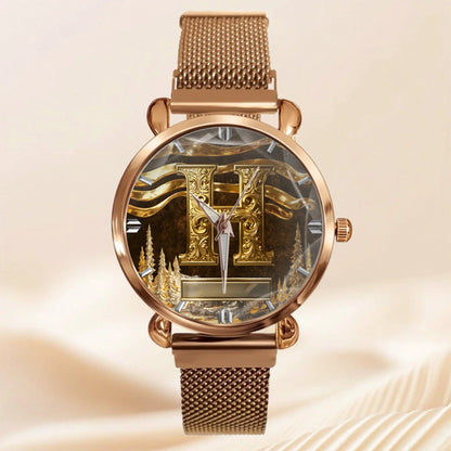 Customized Metal-look Dial Pattern Watch - Personalized Name and Initial - Memento Gift,Gift for Him/Her