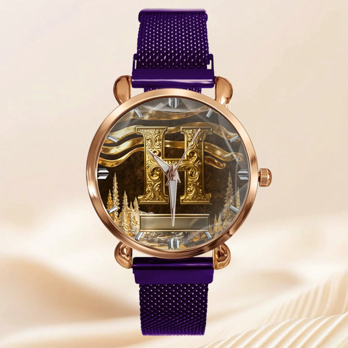 Customized Metal-look Dial Pattern Watch - Personalized Name and Initial - Memento Gift,Gift for Him/Her