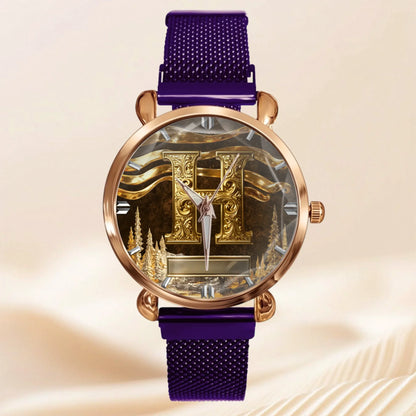 Customized Metal-look Dial Pattern Watch - Personalized Name and Initial - Memento Gift,Gift for Him/Her
