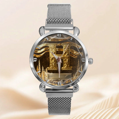 Customized Metal-look Dial Pattern Watch - Personalized Name and Initial - Memento Gift,Gift for Him/Her