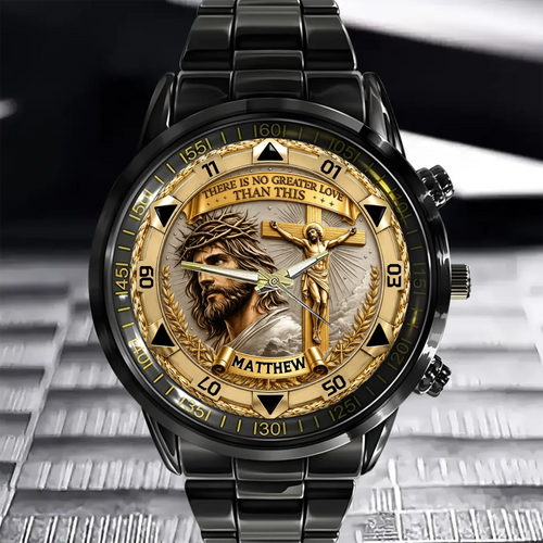 Custom Jesus Christ Crucifix Watch - Personalized Name Watch - Christian Faith Gift For Men, Christian Families