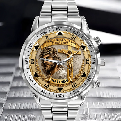 Custom Jesus Christ Crucifix Watch - Personalized Name Watch - Christian Faith Gift For Men, Christian Families