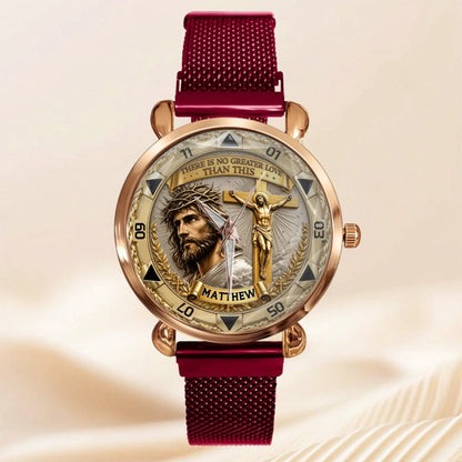 Custom Jesus Christ Crucifix Watch - Personalized Name Watch - Christian Faith Gift For Men, Christian Families