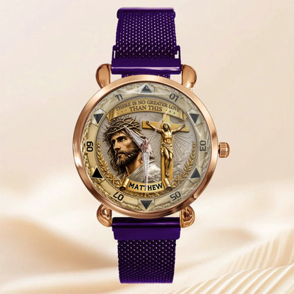 Custom Jesus Christ Crucifix Watch - Personalized Name Watch - Christian Faith Gift For Men, Christian Families