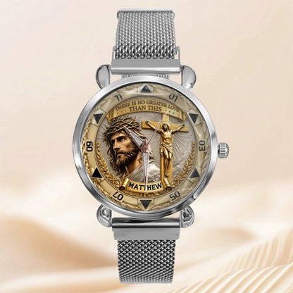 Custom Jesus Christ Crucifix Watch - Personalized Name Watch - Christian Faith Gift For Men, Christian Families