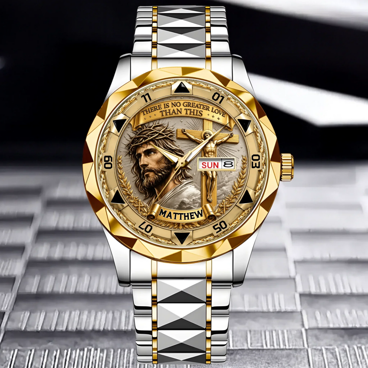 Custom Jesus Christ Crucifix Watch - Personalized Name Watch - Christian Faith Gift For Men, Christian Families