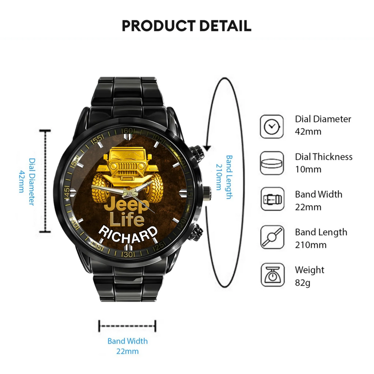 Off Road Car Customized Watch - Personalized Name & Jeep - Gifts For Him, Her