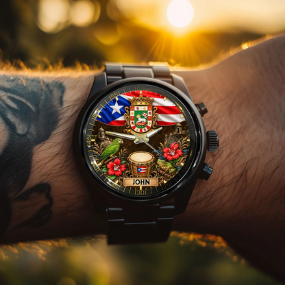 Puerto Rican Pride Watch - Personalized Name & Coat Of Arms Watch - Gift For Proud Puerto Ricans