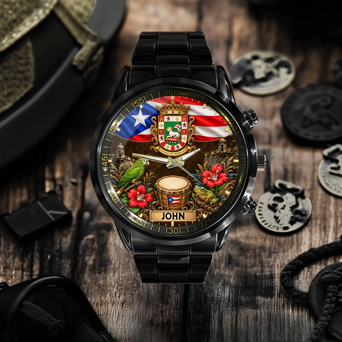 Puerto Rican Pride Watch - Personalized Name & Coat Of Arms Watch - Gift For Proud Puerto Ricans
