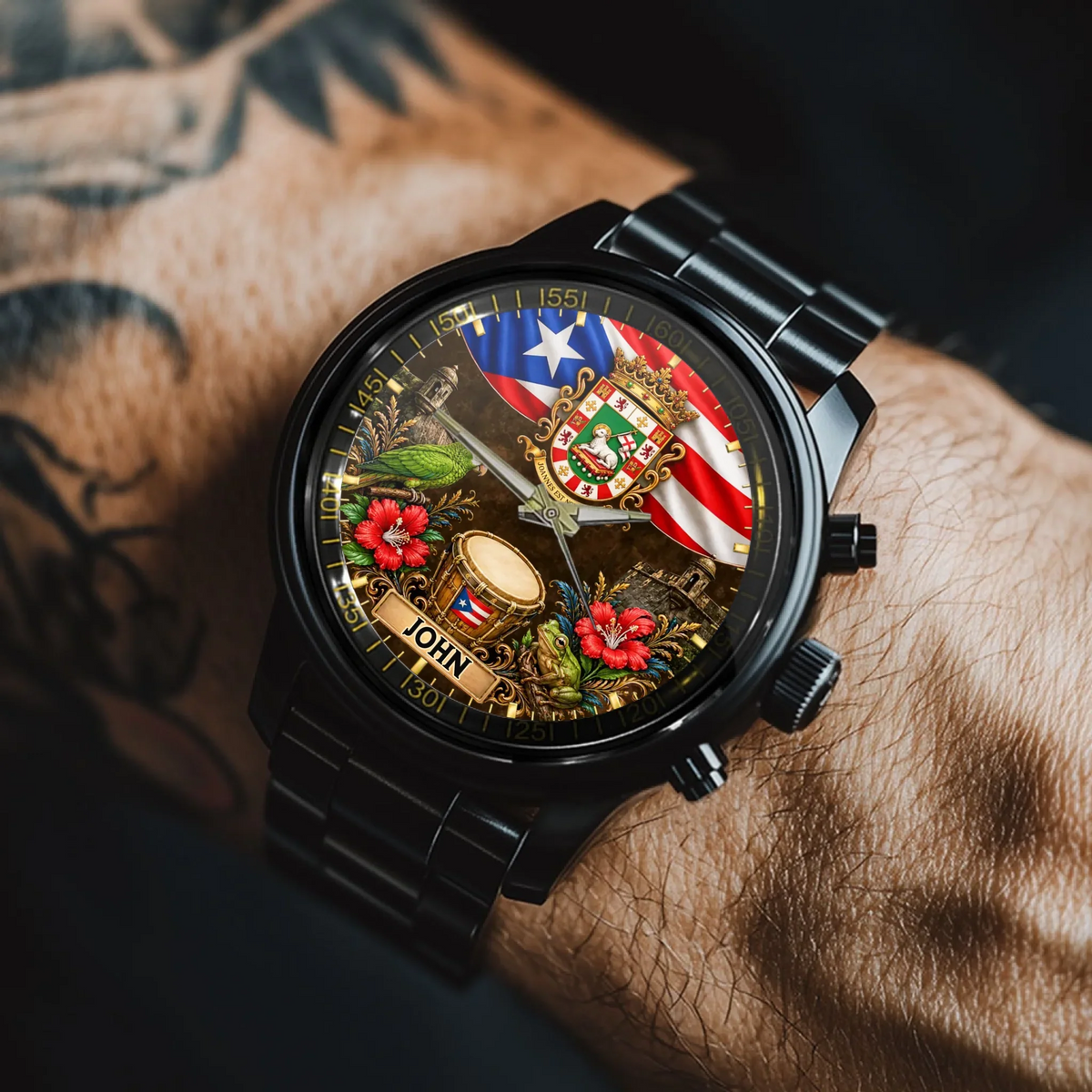 Puerto Rican Pride Watch - Personalized Name & Coat Of Arms Watch - Gift For Proud Puerto Ricans