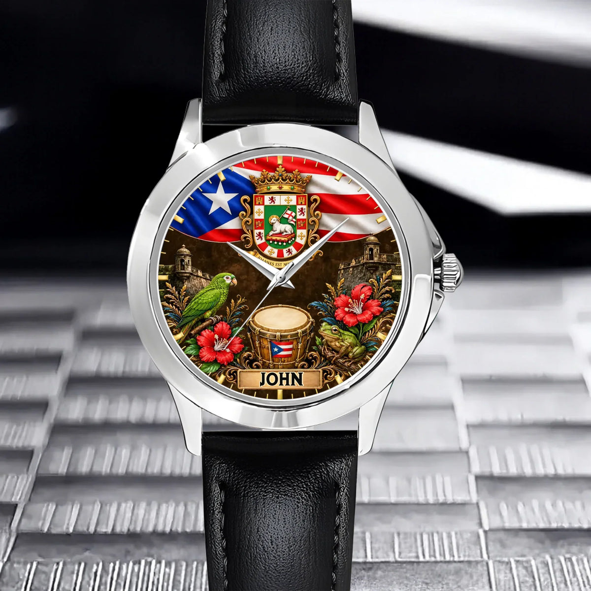 Puerto Rican Pride Watch - Personalized Name & Coat Of Arms Watch - Gift For Proud Puerto Ricans