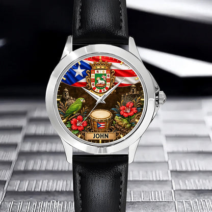 Puerto Rican Pride Watch - Personalized Name & Coat Of Arms Watch - Gift For Proud Puerto Ricans