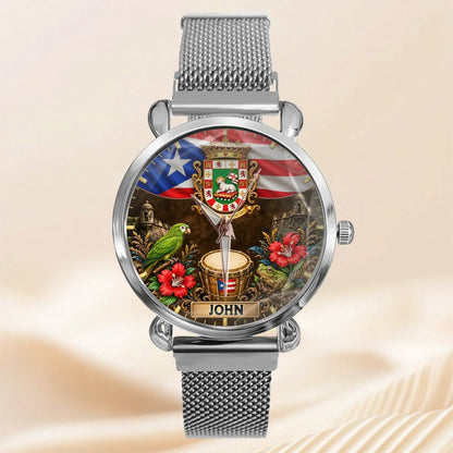 Puerto Rican Pride Watch - Personalized Name & Coat Of Arms Watch - Gift For Proud Puerto Ricans