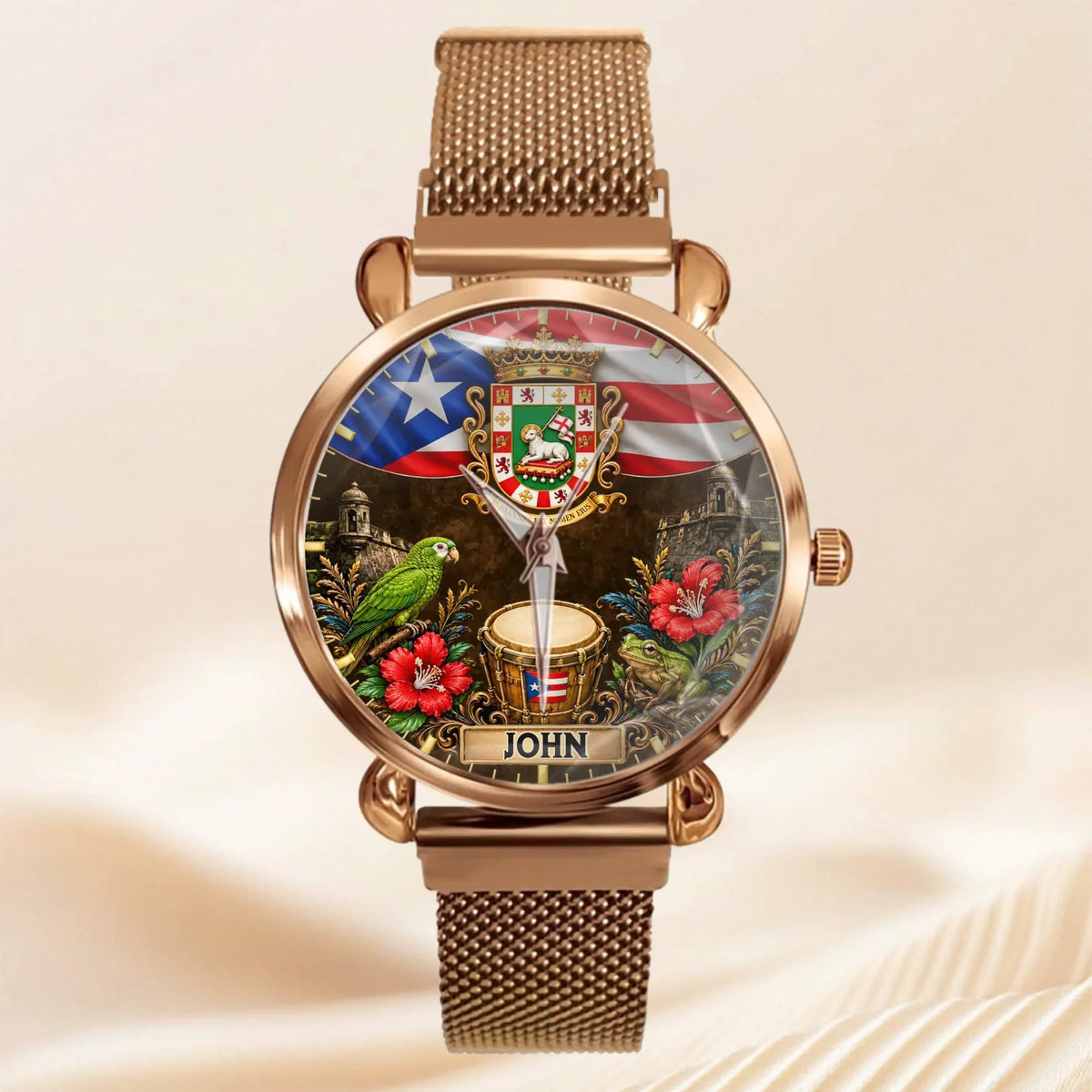 Puerto Rican Pride Watch - Personalized Name & Coat Of Arms Watch - Gift For Proud Puerto Ricans