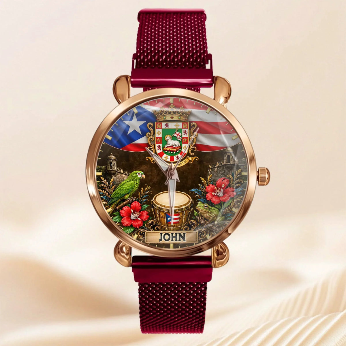 Puerto Rican Pride Watch - Personalized Name & Coat Of Arms Watch - Gift For Proud Puerto Ricans