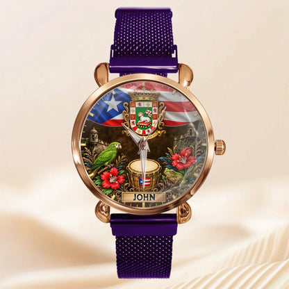 Puerto Rican Pride Watch - Personalized Name & Coat Of Arms Watch - Gift For Proud Puerto Ricans