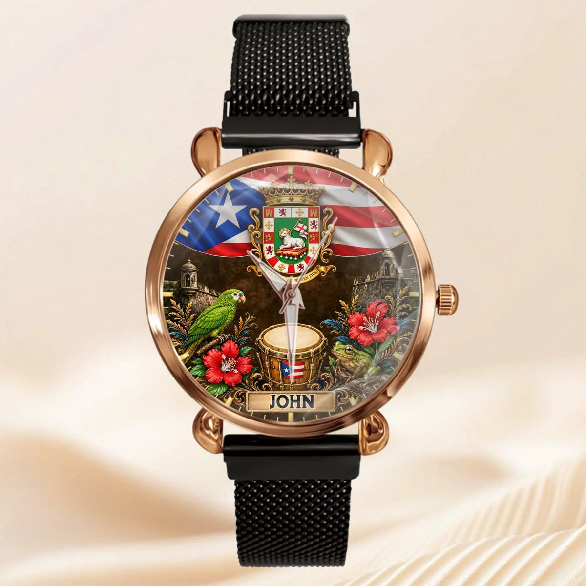 Puerto Rican Pride Watch - Personalized Name & Coat Of Arms Watch - Gift For Proud Puerto Ricans