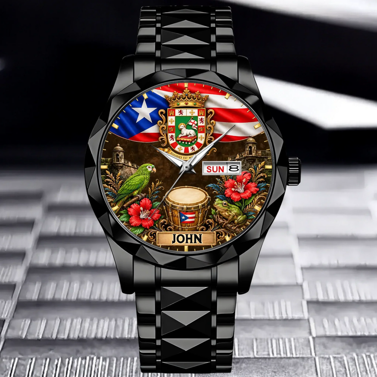 Puerto Rican Pride Watch - Personalized Name & Coat Of Arms Watch - Gift For Proud Puerto Ricans