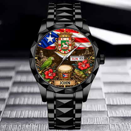 Puerto Rican Pride Watch - Personalized Name & Coat Of Arms Watch - Gift For Proud Puerto Ricans