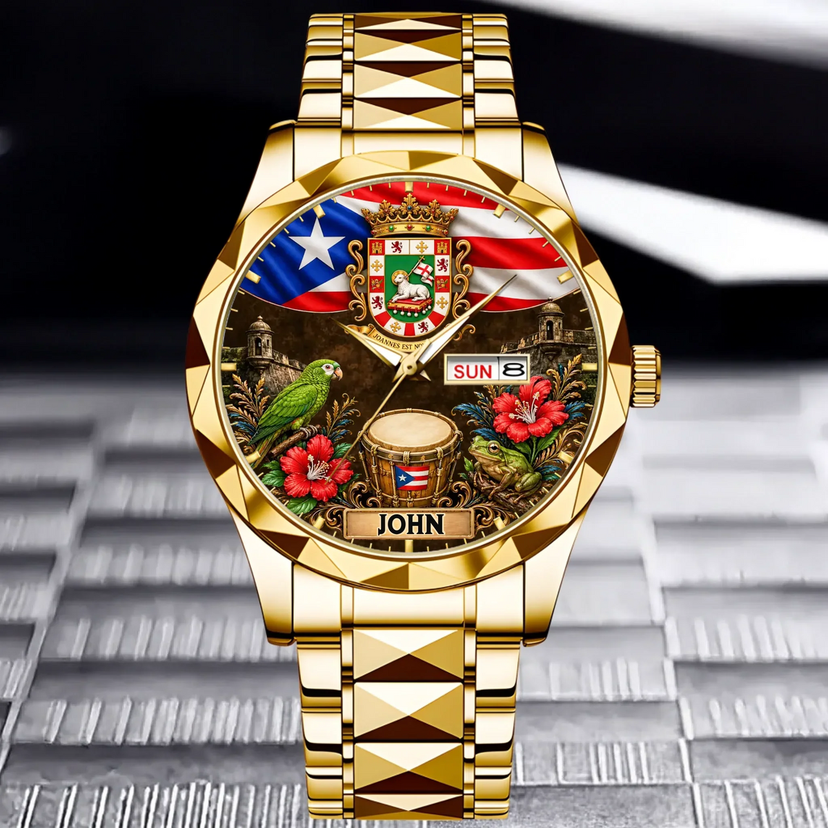 Puerto Rican Pride Watch - Personalized Name & Coat Of Arms Watch - Gift For Proud Puerto Ricans