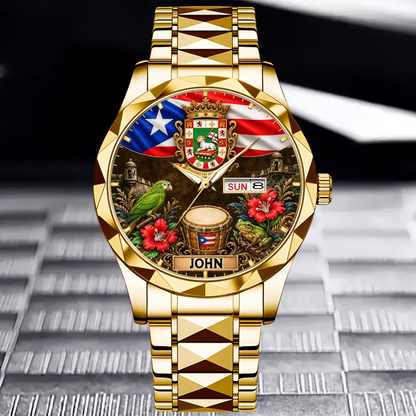 Puerto Rican Pride Watch - Personalized Name & Coat Of Arms Watch - Gift For Proud Puerto Ricans